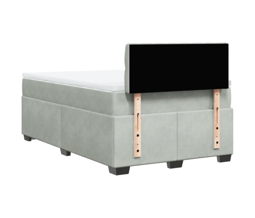 Cama box spring con colchón terciopelo gris claro 120x190 cm