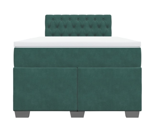 Cama box spring con colchón terciopelo verde oscuro 120x190 cm