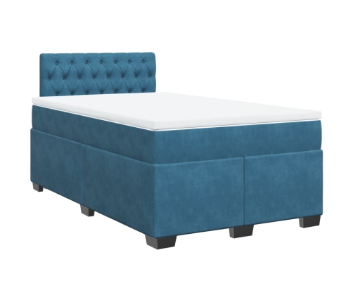 Cama box spring con colchón terciopelo azul 120x190 cm