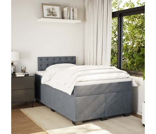 Cama box spring con colchón terciopelo gris oscuro 120x190 cm