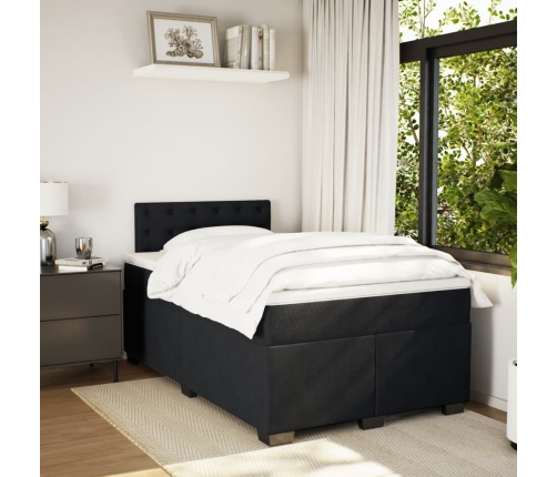 Cama box spring con colchón terciopelo negro 120x190 cm