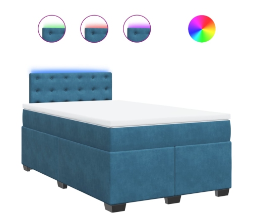 Cama box spring con colchón terciopelo azul 120x190 cm
