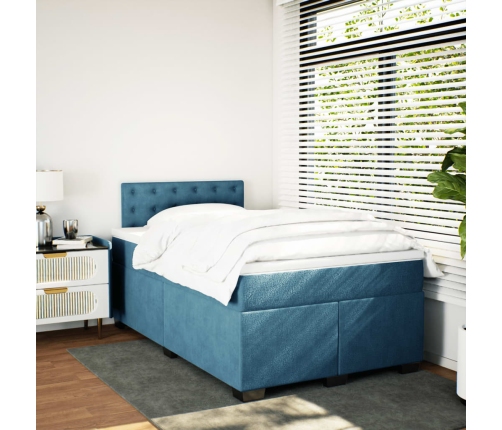 Cama box spring con colchón terciopelo azul 120x190 cm