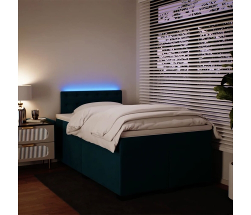 Cama box spring con colchón terciopelo azul 120x190 cm