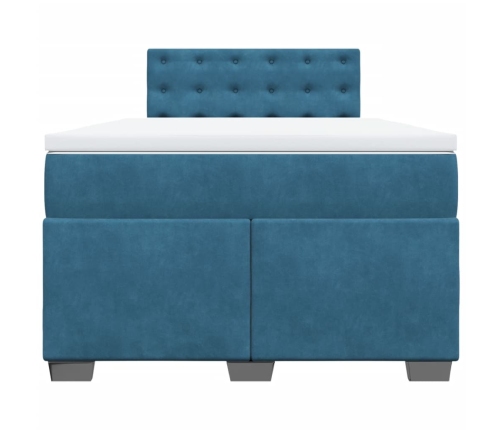 Cama box spring con colchón terciopelo azul 120x190 cm