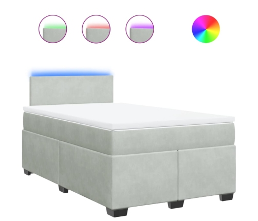 Cama box spring con colchón terciopelo gris claro 120x200 cm