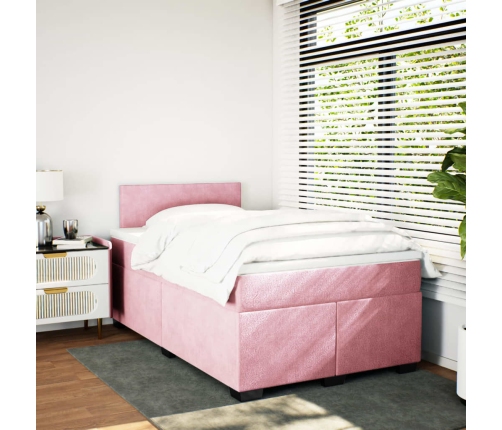 Cama box spring con colchón terciopelo rosa 120x200 cm