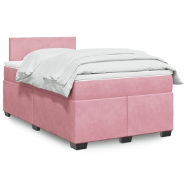 Cama box spring con colchón terciopelo rosa 120x200 cm