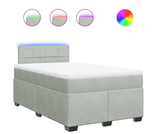 Cama box spring con colchón terciopelo gris claro 120x200 cm
