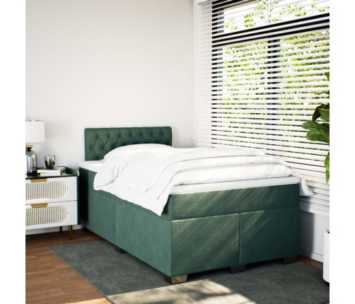 Cama box spring con colchón terciopelo verde oscuro 120x200 cm