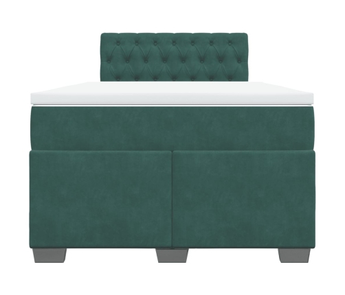 Cama box spring con colchón terciopelo verde oscuro 120x200 cm