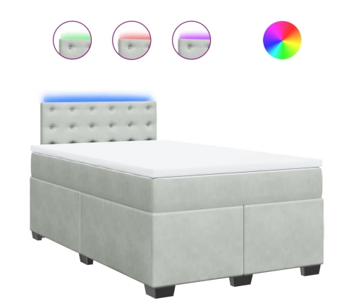 Cama box spring con colchón terciopelo gris claro 120x200 cm