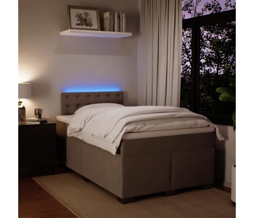 Cama box spring con colchón terciopelo gris claro 120x200 cm