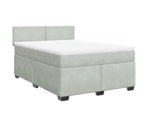 Cama box spring con colchón terciopelo gris claro 140x190 cm