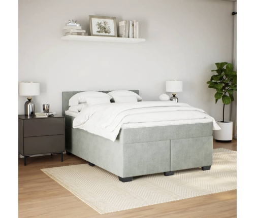 Cama box spring con colchón terciopelo gris claro 140x190 cm