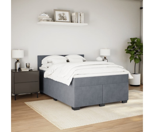 Cama box spring con colchón terciopelo gris oscuro 140x190 cm