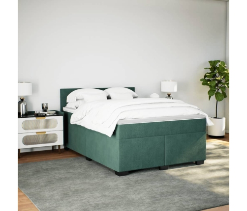 Cama box spring con colchón terciopelo verde oscuro 140x190 cm