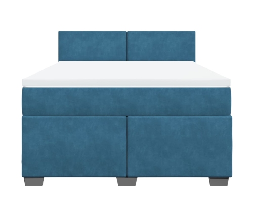Cama box spring con colchón terciopelo azul 140x190 cm