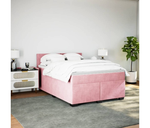 Cama box spring con colchón terciopelo rosa 140x190 cm