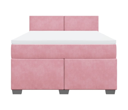 Cama box spring con colchón terciopelo rosa 140x190 cm