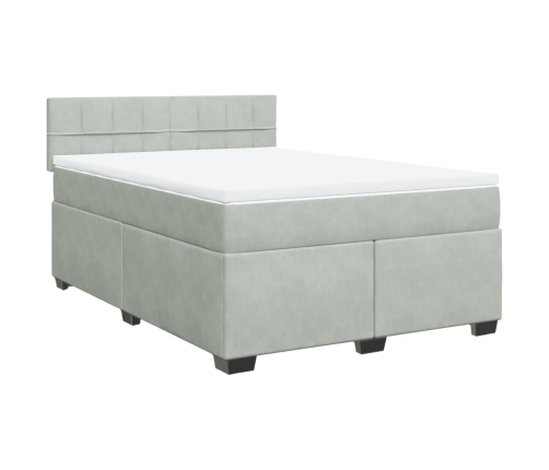 Cama box spring con colchón terciopelo gris claro 140x190 cm