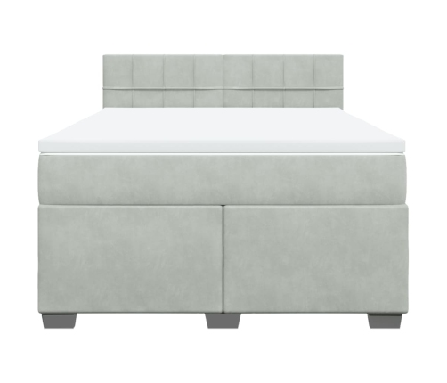 Cama box spring con colchón terciopelo gris claro 140x190 cm