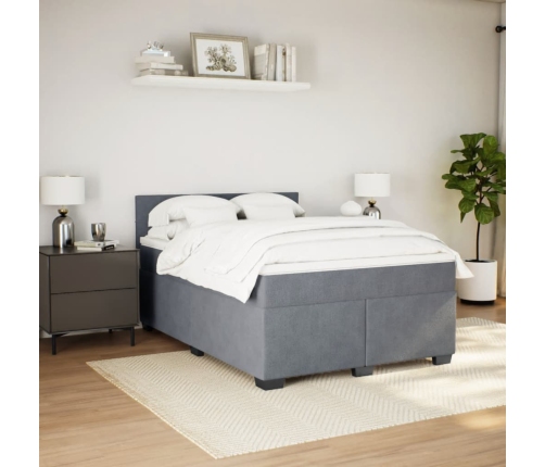 Cama box spring con colchón terciopelo gris oscuro 140x190 cm