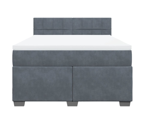 Cama box spring con colchón terciopelo gris oscuro 140x190 cm