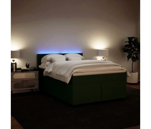 Cama box spring con colchón terciopelo verde oscuro 140x190 cm