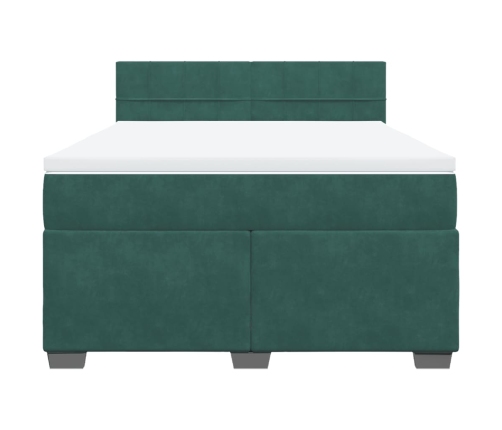 Cama box spring con colchón terciopelo verde oscuro 140x190 cm