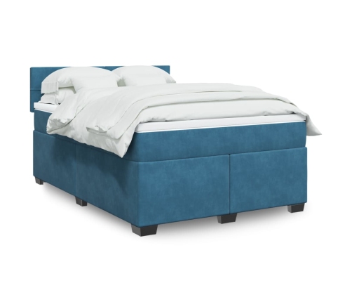 Cama box spring con colchón terciopelo azul 140x190 cm