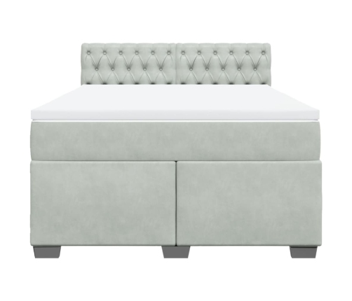 Cama box spring con colchón terciopelo gris claro 140x190 cm