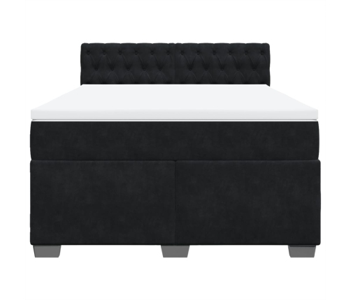 Cama box spring con colchón terciopelo negro 140x190 cm