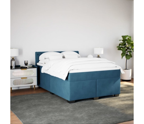 Cama box spring con colchón terciopelo azul 140x190 cm