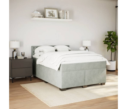 Cama box spring con colchón terciopelo gris claro 140x190 cm