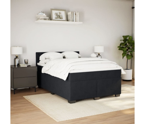 Cama box spring con colchón terciopelo negro 140x190 cm