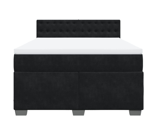 Cama box spring con colchón terciopelo negro 140x190 cm