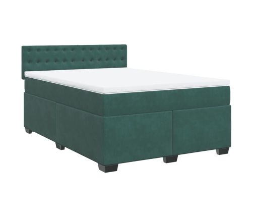 Cama box spring con colchón terciopelo verde oscuro 140x190 cm