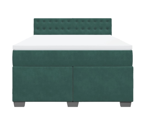 Cama box spring con colchón terciopelo verde oscuro 140x190 cm