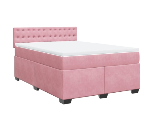 Cama box spring con colchón terciopelo rosa 140x190 cm