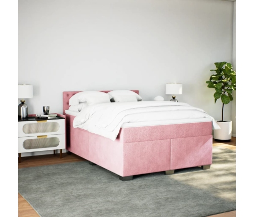 Cama box spring con colchón terciopelo rosa 140x190 cm