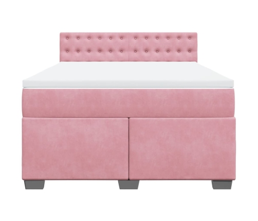 Cama box spring con colchón terciopelo rosa 140x190 cm