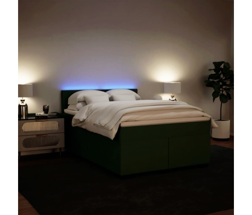 Cama box spring con colchón terciopelo verde oscuro 140x200 cm