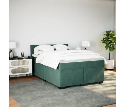 Cama box spring con colchón terciopelo verde oscuro 140x200 cm