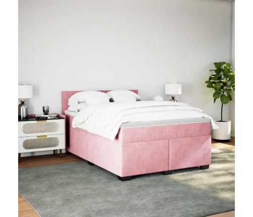 Cama box spring con colchón terciopelo rosa 140x200 cm