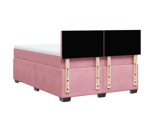 Cama box spring con colchón terciopelo rosa 140x200 cm