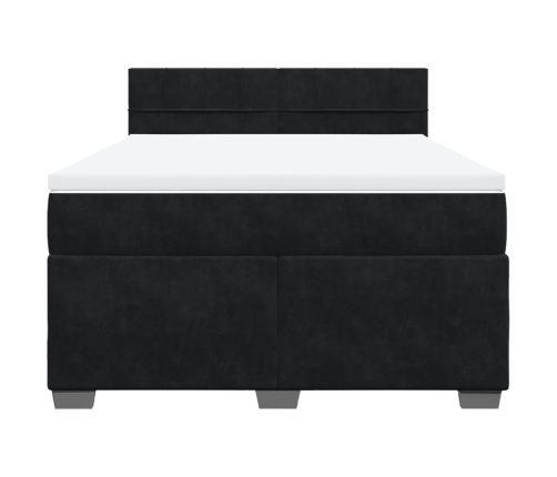 Cama box spring con colchón terciopelo negro 140x200 cm