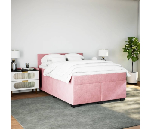 Cama box spring con colchón terciopelo rosa 140x200 cm