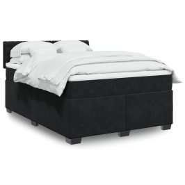 Cama box spring con colchón terciopelo negro 140x200 cm