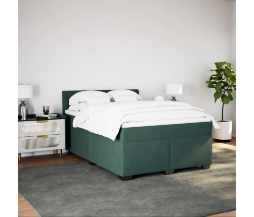 Cama box spring con colchón terciopelo verde oscuro 140x200 cm